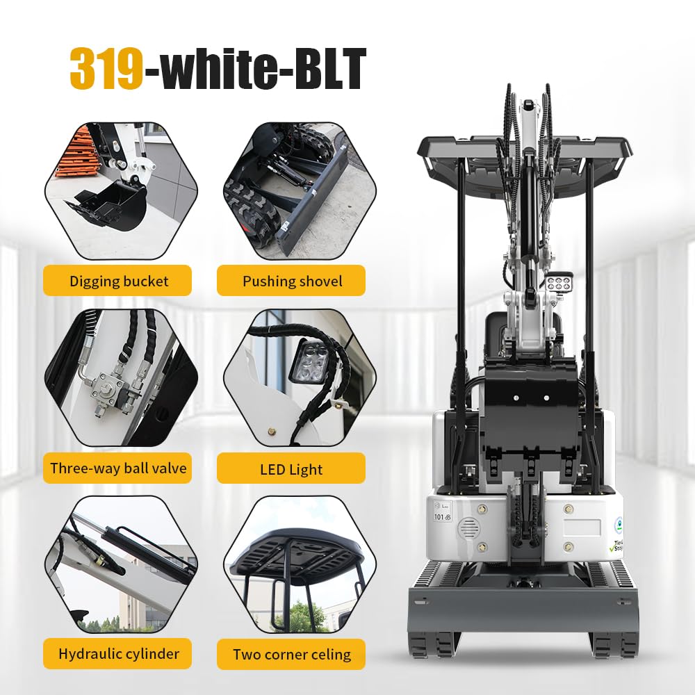DS-15WPRO, New 1.2 Ton Crawler B&S Gasoline 90% Pre-Assembled Mini Excavator, with Quick Coupler, Ripper, Rake, Toothless Bucket, Grapple, Auger, Hydraulic Hammer Breaker Kit, Work for Any Occasions