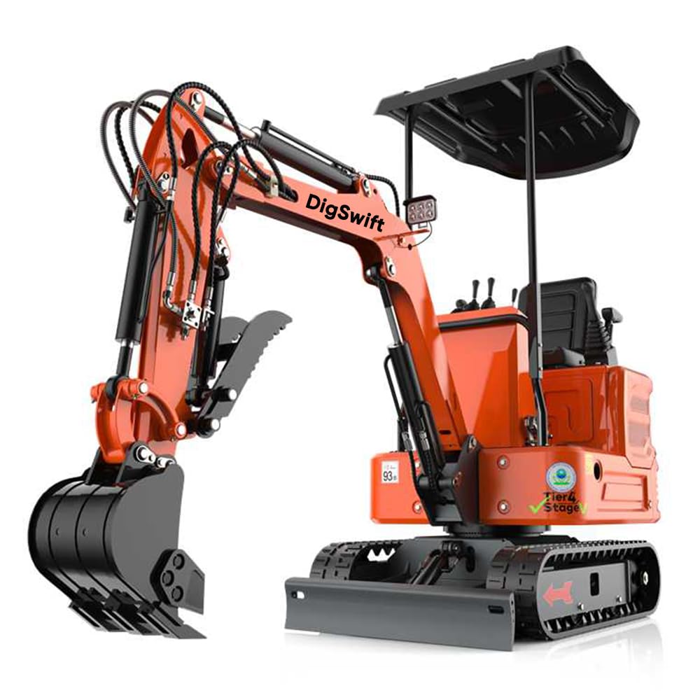 DS-15PRO, 1.2 Ton New 90% Pre-Assembled Mini Excavator, w/Pilot Control System, B&S Gasoline, Hydraulic Thumb Clamp, Bucket, Enjoy DIY, w/ 12 Months Parts Replacement, delivery & unloading Services