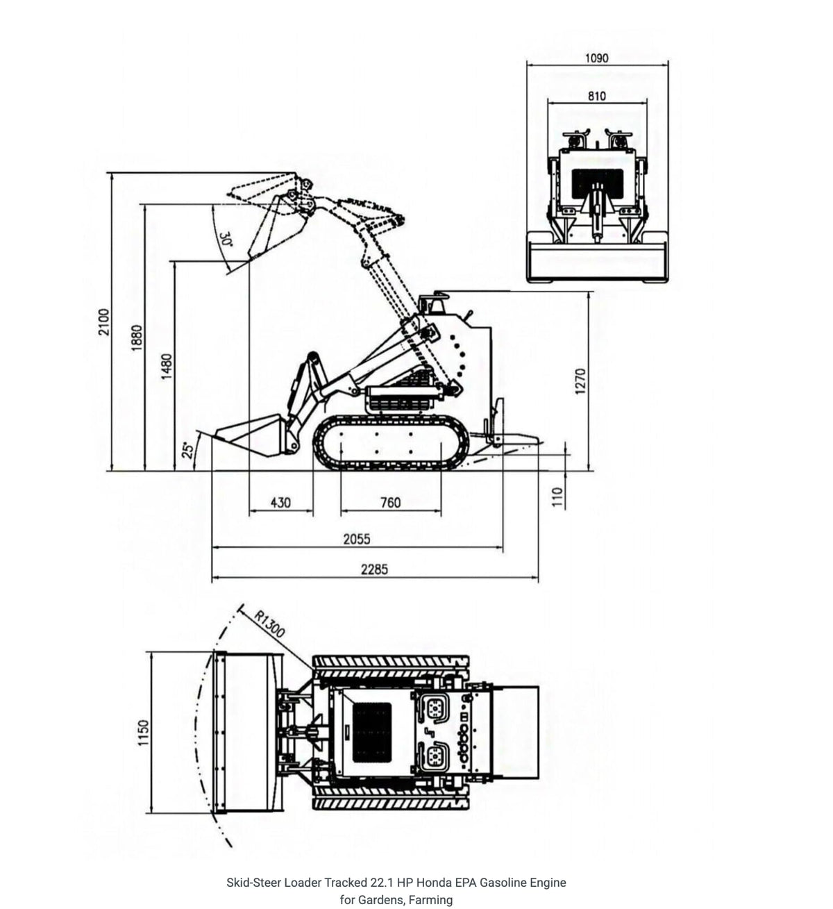 TYPHON STOMP 2,000lbs Tracked Mini Skid Steer 22.1HP Gas EPA GX690 Engine USA for digging, bull-dozing, drilling, augering, trenching, trench-grinding