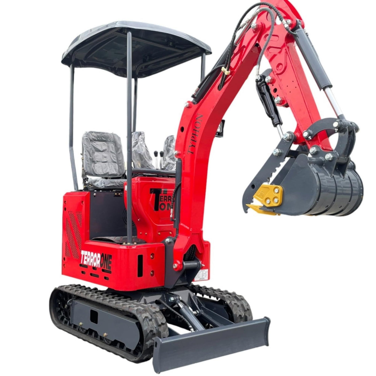 TYPHON Terror ONE Storm 1 Ton Mini Excavator Trench Digger with Canopy, Hydraulic Oil Cooler, 13.5hp B&S Engine, Wide 380mm Bucket & Hydraulic Thumb Clip for Farms, Gardens & Construction
