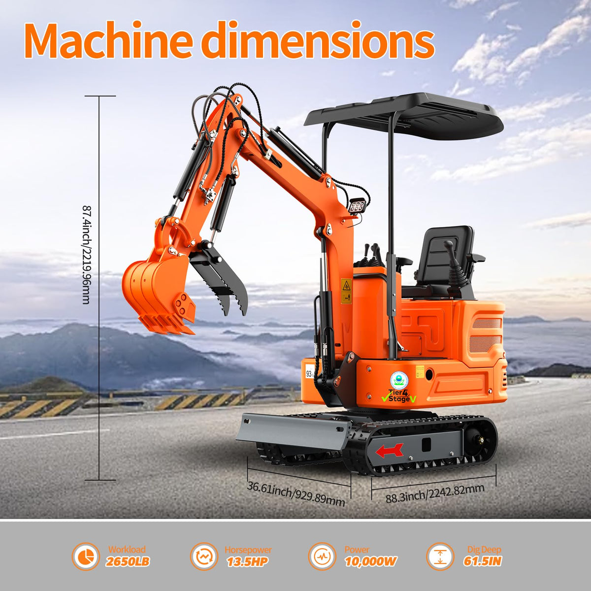DS-15PRO, 1.2 Ton New 90% Pre-Assembled Mini Excavator, w/Pilot Control System, B&S Gasoline, Hydraulic Thumb Clamp, Bucket, Enjoy DIY, w/ 12 Months Parts Replacement, delivery & unloading Services