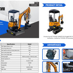 TERROR XVIII 4,000 lbs Mini Excavator - EPA Certified D902 Diesel Engine Machine for Garden, Farms, Parks, Roads – Ideal for Digging, Drilling, Bull-Dozing