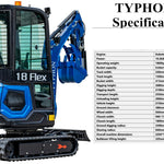 TYPHON 18 Flex 4,000 lbs Mini Crawler Excavator for Garden, Farm, Park, Road Micro Digger Ideal for Digging, Drilling, Bull-Dozing with 12 Different attachments