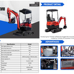 4,000 lbs Terror XVIII Mini Excavator, EPA Certified USA KUBOTA D902 Diesel Machine for Garden, Farms, Parks, Roads – Ideal for Digging, Drilling, Bull-Dozing