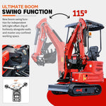 Machpro 1.4 Ton Mini Excavator with Kubota-Diesel Engine and Side Swing Boom, Compact Crawler Excavator for Trenching, Landscaping and Construction, Include Delivery & Unloading（90% pre-assembled）