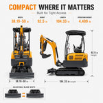 MMS20P 2 Ton Mini Excavator 18 HP Kubota Diesel Engine with Side Swing, Hydraulic Thumb, Quick Coupler & Ripper, Digger Machine for Landscaping Garden Tight Spaces Construction, Unloading Included