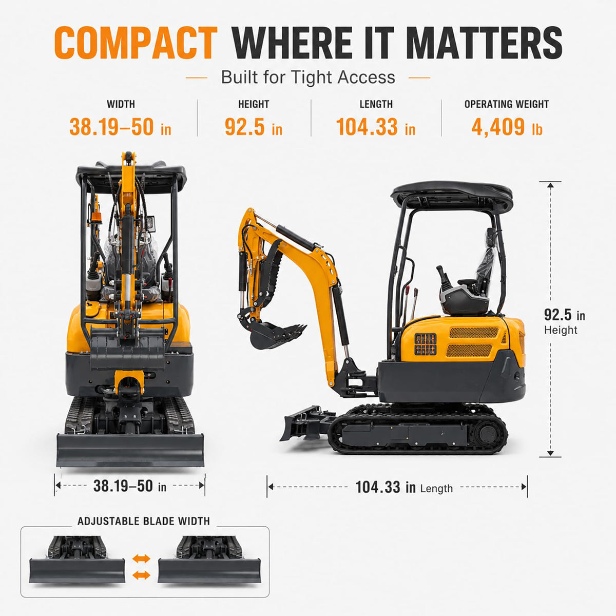 MMS20P 2 Ton Mini Excavator 18 HP Kubota Diesel Engine with Side Swing, Hydraulic Thumb, Quick Coupler & Ripper, Digger Machine for Landscaping Garden Tight Spaces Construction, Unloading Included