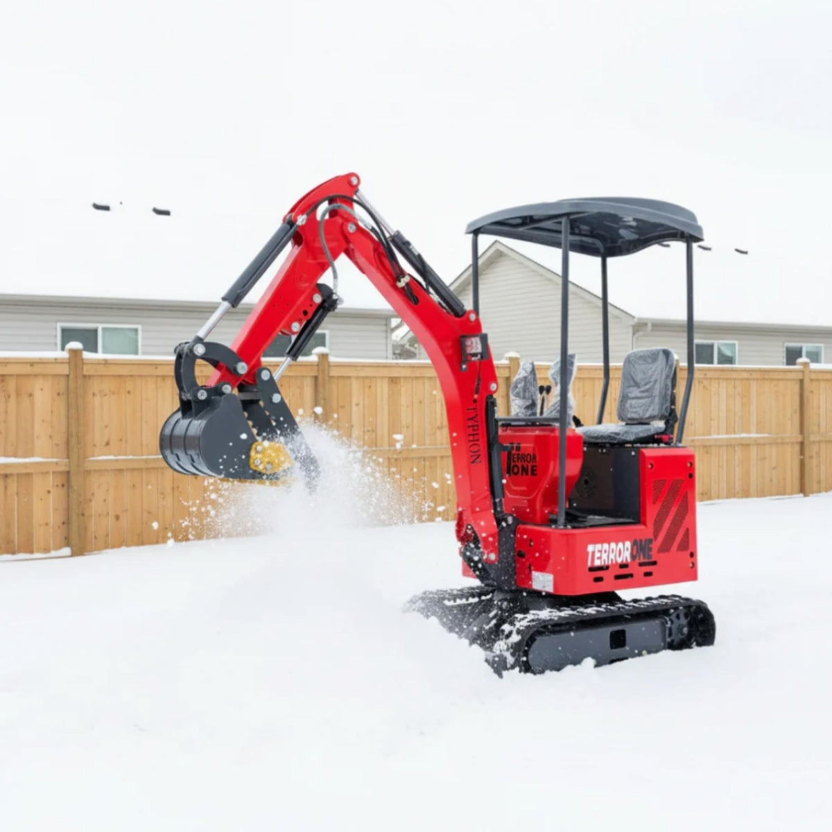 TYPHON Terror ONE Storm 1 Ton Mini Excavator Trench Digger with Canopy, Hydraulic Oil Cooler, 13.5hp B&S Engine, Wide 380mm Bucket & Hydraulic Thumb Clip for Farms, Gardens & Construction