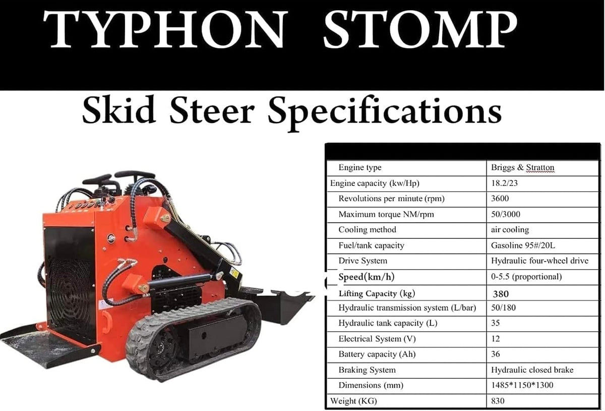 TYPHON STOMP Mini Skid Steer – 1800lbs Skid Steer with Rotary Plow Tiller Attachment – Compact Skid-steer Loader Machine