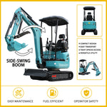 DigSwift Heavy-Duty 2.2 Ton Mini Excavator, With 16.5 HP Diesel KubotaEngine, Pilot Controls Track Extension Side Swing Boom Trench Digger for for Construction, US In Stock