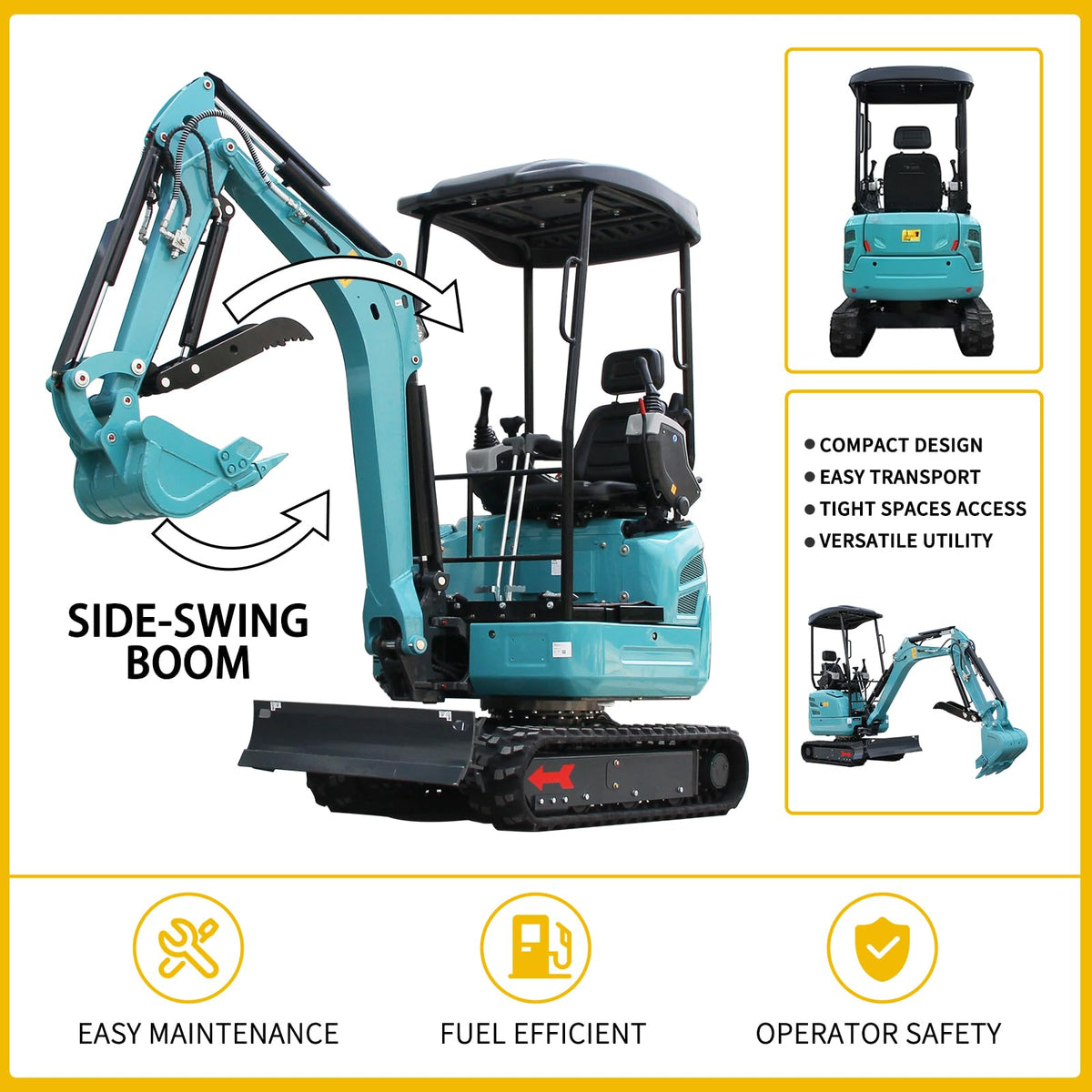 DigSwift Heavy-Duty 2.2 Ton Mini Excavator, With 16.5 HP Diesel KubotaEngine, Pilot Controls Track Extension Side Swing Boom Trench Digger for for Construction, US In Stock