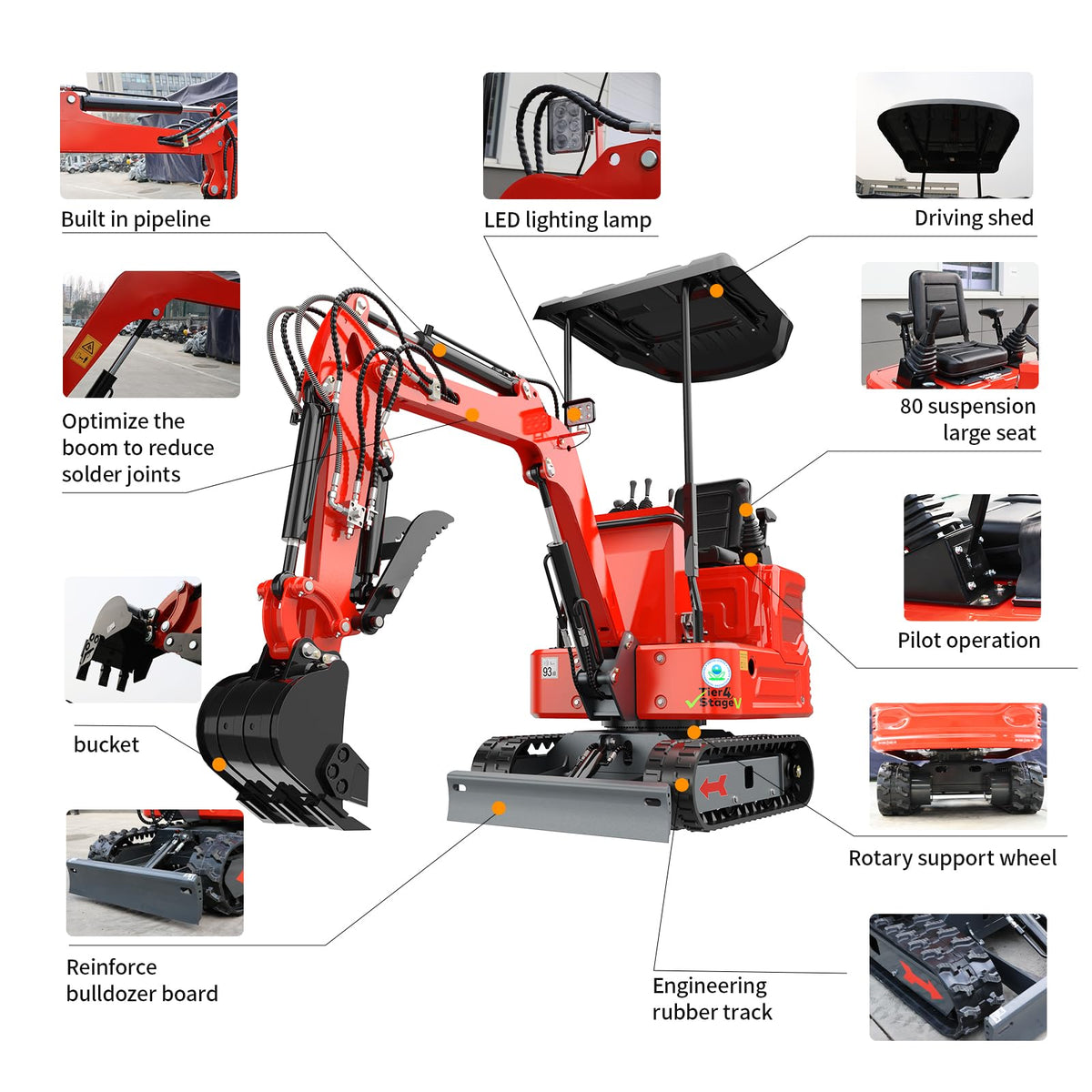 ATTA16 1.4 Ton Mini Excavator, KubotaDiesel Engine 13.5HP with Pilot System & Loader, EPA Certified Compact Digger for Garden, Pool, Trenching, 12 Months Parts Warranty (R2)