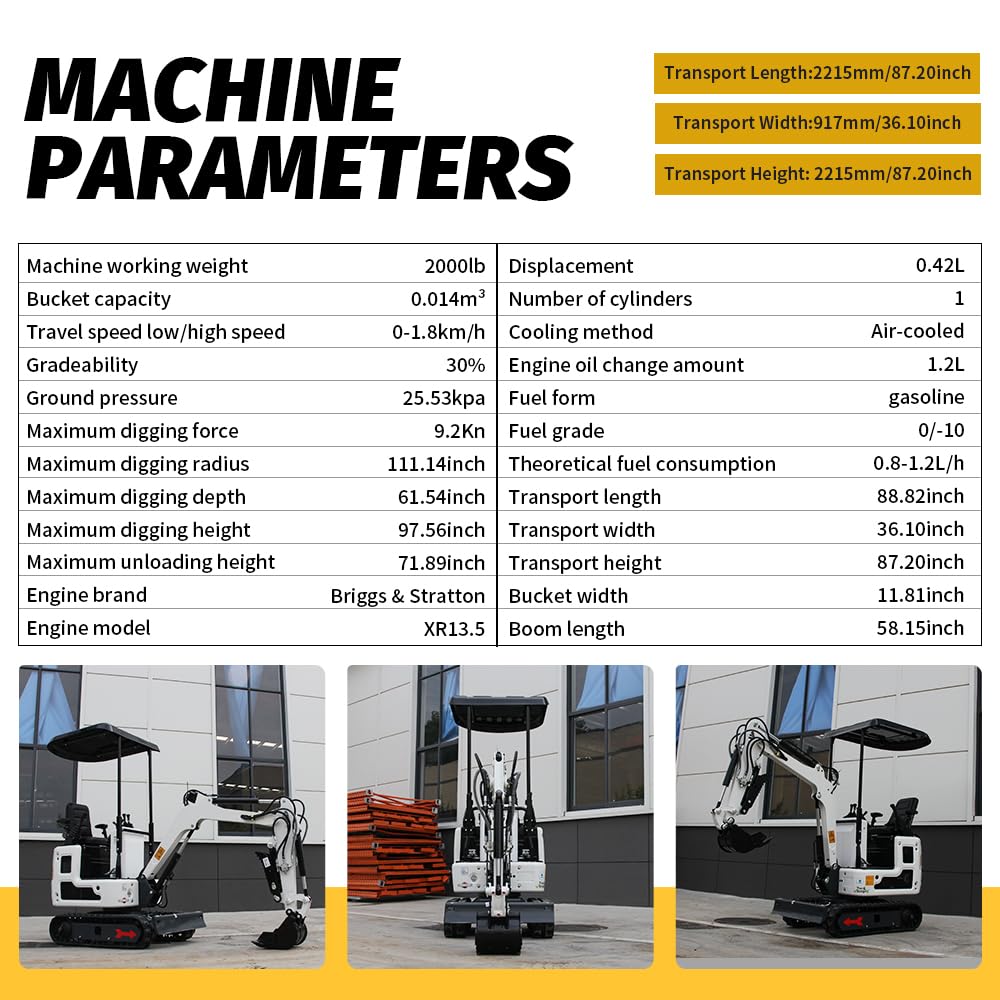 DS-15WPRO, New 1.2 Ton Crawler B&S Gasoline 90% Pre-Assembled Mini Excavator, with Quick Coupler, Ripper, Rake, Toothless Bucket, Grapple, Auger, Hydraulic Hammer Breaker Kit, Work for Any Occasions