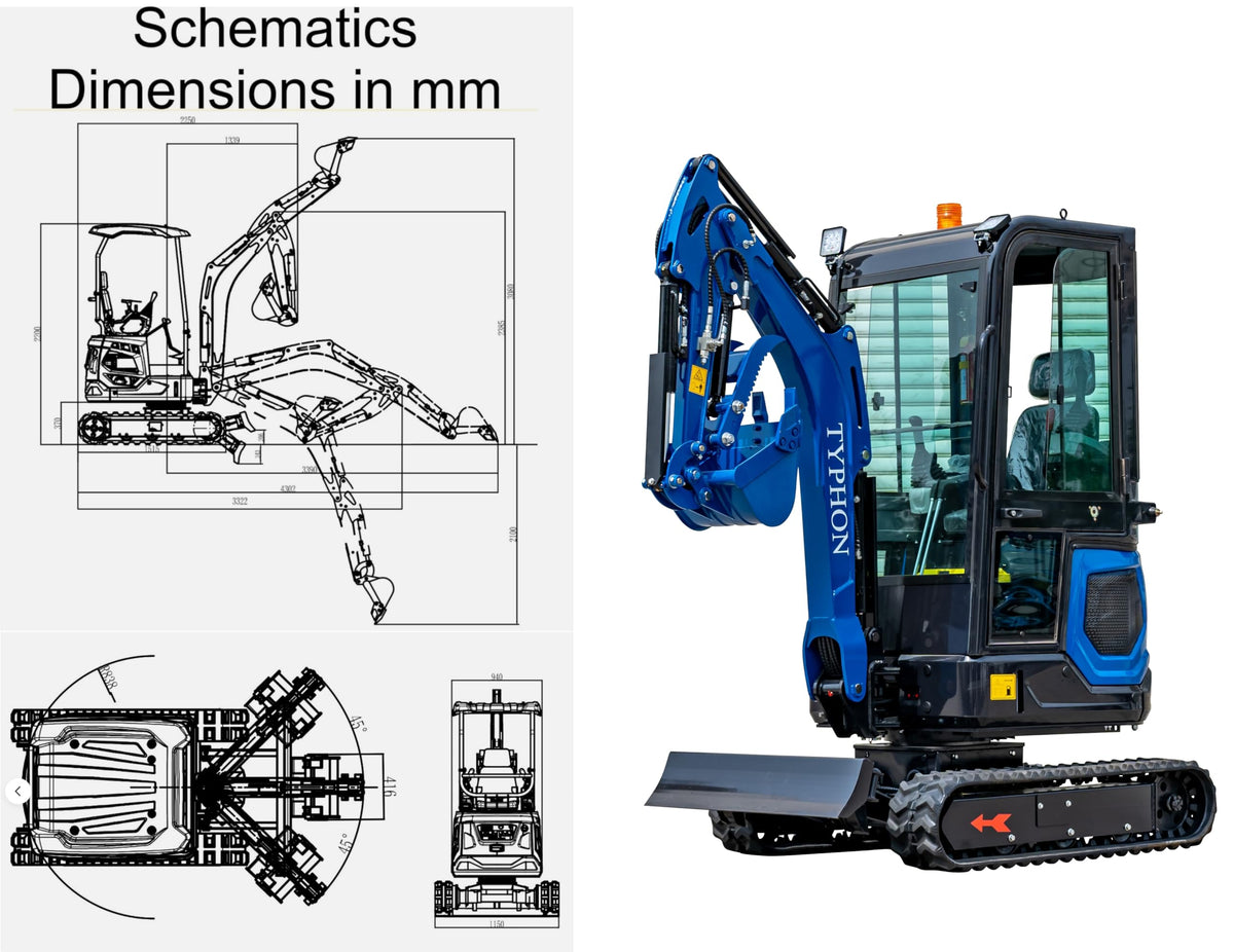 TYPHON 18 Flex 4,000 lbs Mini Crawler Excavator for Garden, Farm, Park, Road Micro Digger Ideal for Digging, Drilling, Bull-Dozing with 12 Different attachments