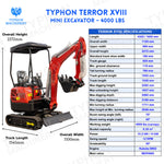 4,000 lbs Terror XVIII Mini Excavator, EPA Certified USA KUBOTA D902 Diesel Machine for Garden, Farms, Parks, Roads – Ideal for Digging, Drilling, Bull-Dozing