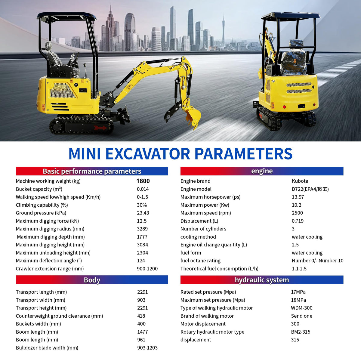 ATT327,1.8 Ton Mini Excavator 14HP KubotaDiesel, w/Pilot Controls Crawler Extension & Side Swing Boom, Includes Hydraulic Thumb Clamp, w/12 Months Parts Replacement Delivery & Unloading Services