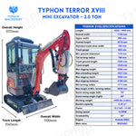 2 Ton TERROR XVIII Heater Aircon Cabin Mini Excavator, EPA certified USA KUBOTA D902 Diesel Machine for Garden, Farms, Parks, Roads – Ideal for Digging, Drilling, Bull-Dozing