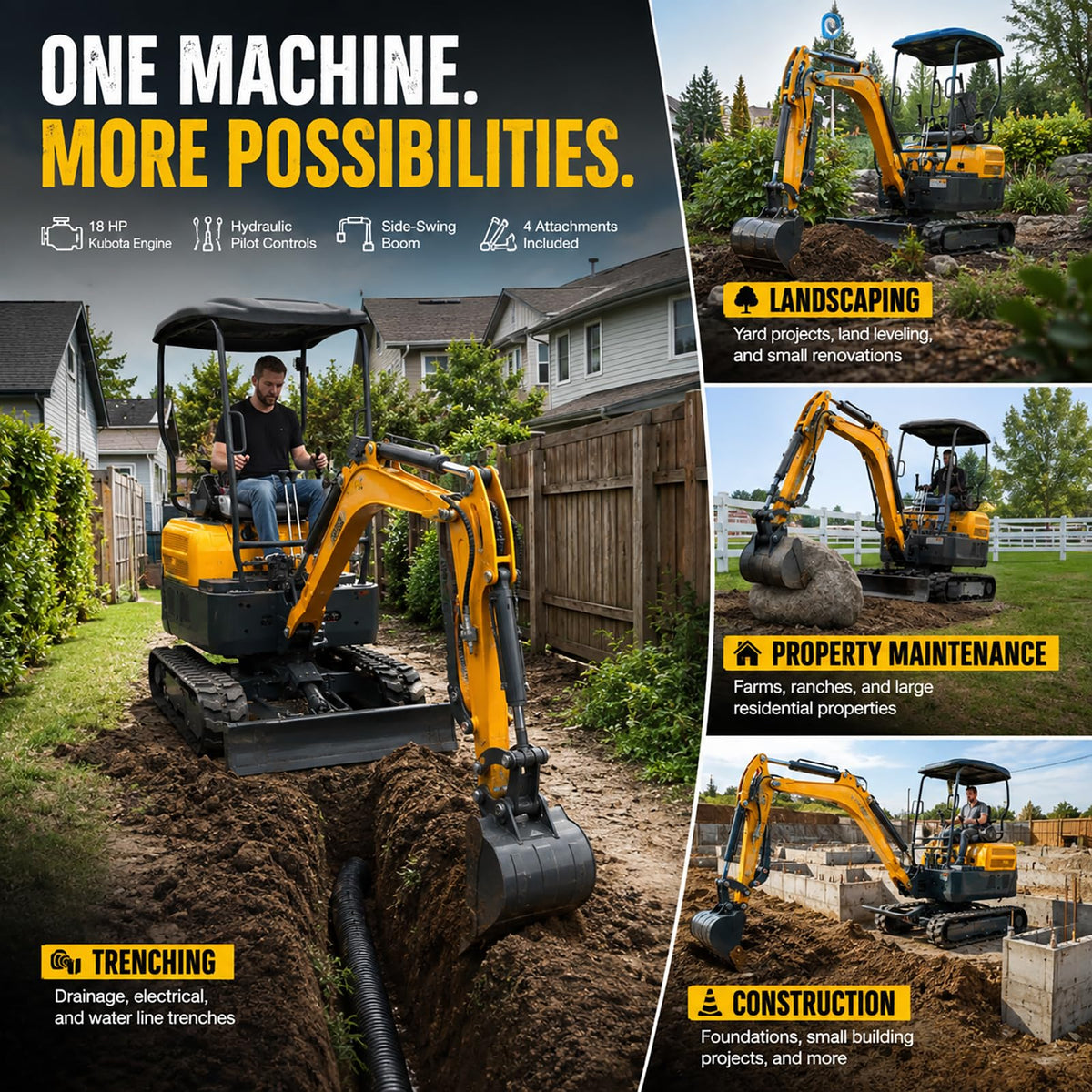 MMS20P 2 Ton Mini Excavator 18 HP Kubota Diesel Engine with Side Swing, Hydraulic Thumb, Quick Coupler & Ripper, Digger Machine for Landscaping Garden Tight Spaces Construction, Unloading Included