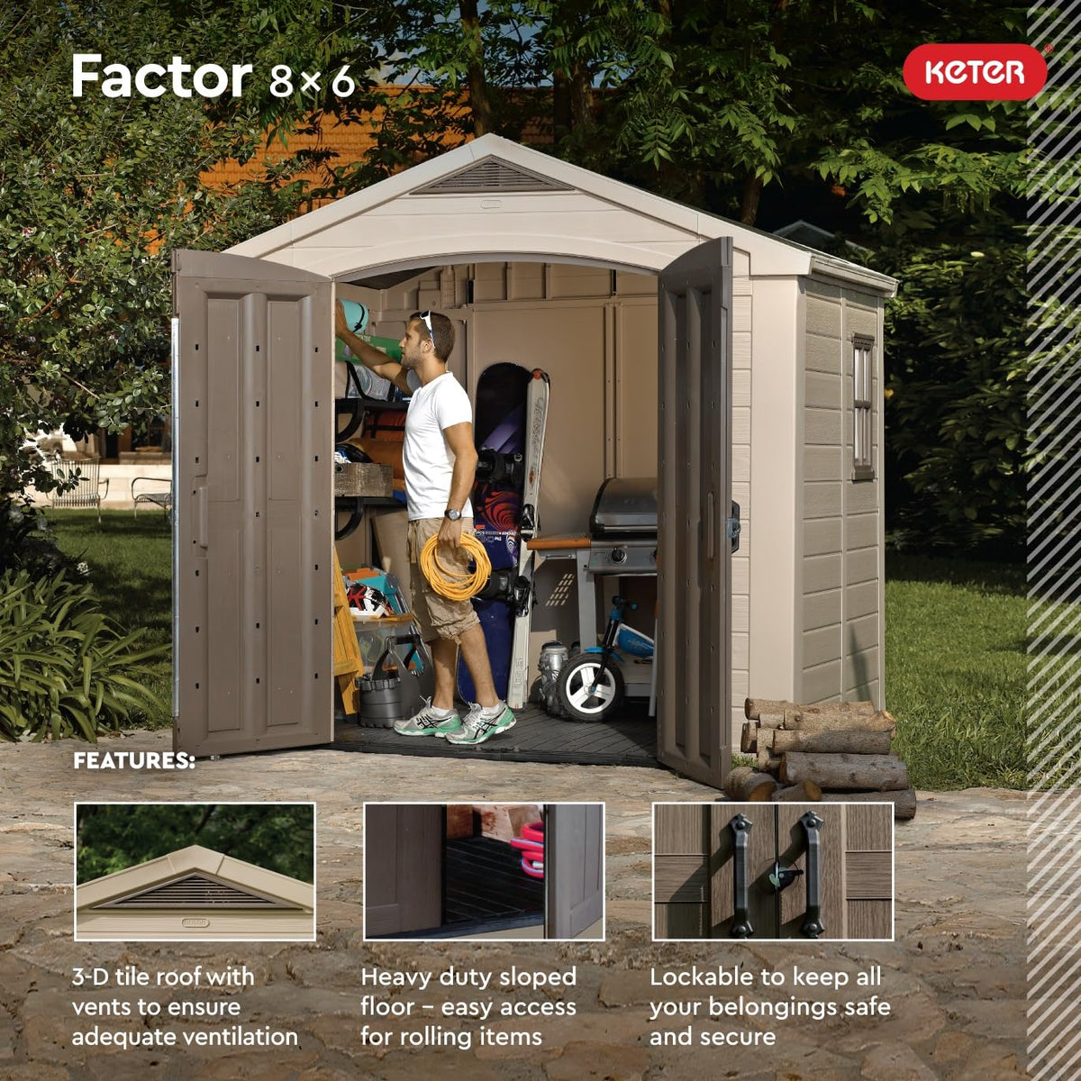 Keter Factor (8x6 ft) Large Resin Outdoor Storage Shed