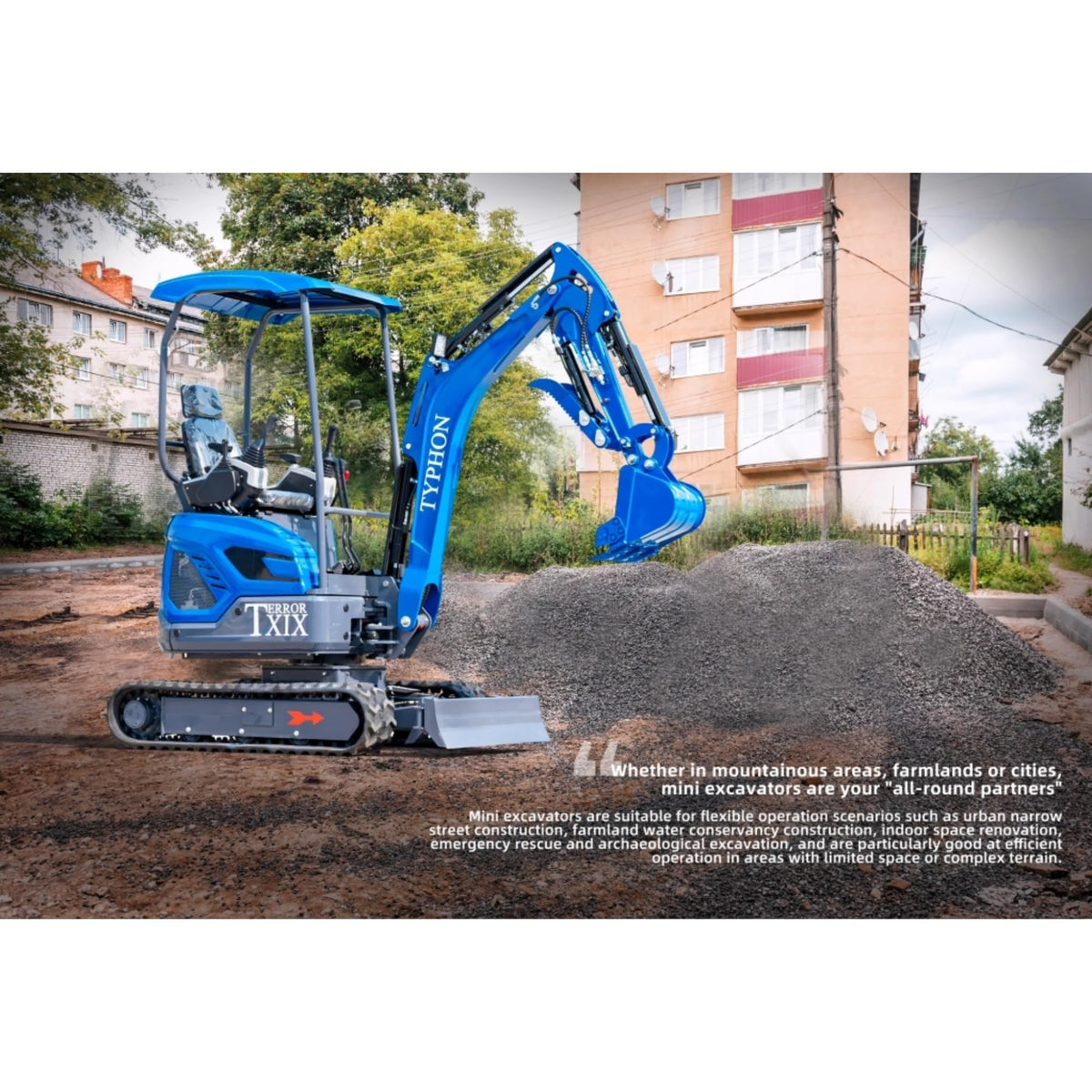 TYPHON Terror XIX Storm Mini Excavator, 4000lbs Trench Digger with Boom Swing, Canopy, Retractable Tracks