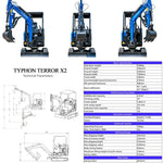 TYPHON Terror X2 Storm Mini Excavator 2.5 Ton Trench Digger EPA Diesel 24.4-24.8HP Engine