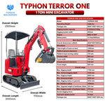 TYPHON Terror ONE Storm 1 Ton Mini Excavator Trench Digger with Canopy, Hydraulic Oil Cooler, 13.5hp B&S Engine, Wide 380mm Bucket & Hydraulic Thumb Clip for Farms, Gardens & Construction