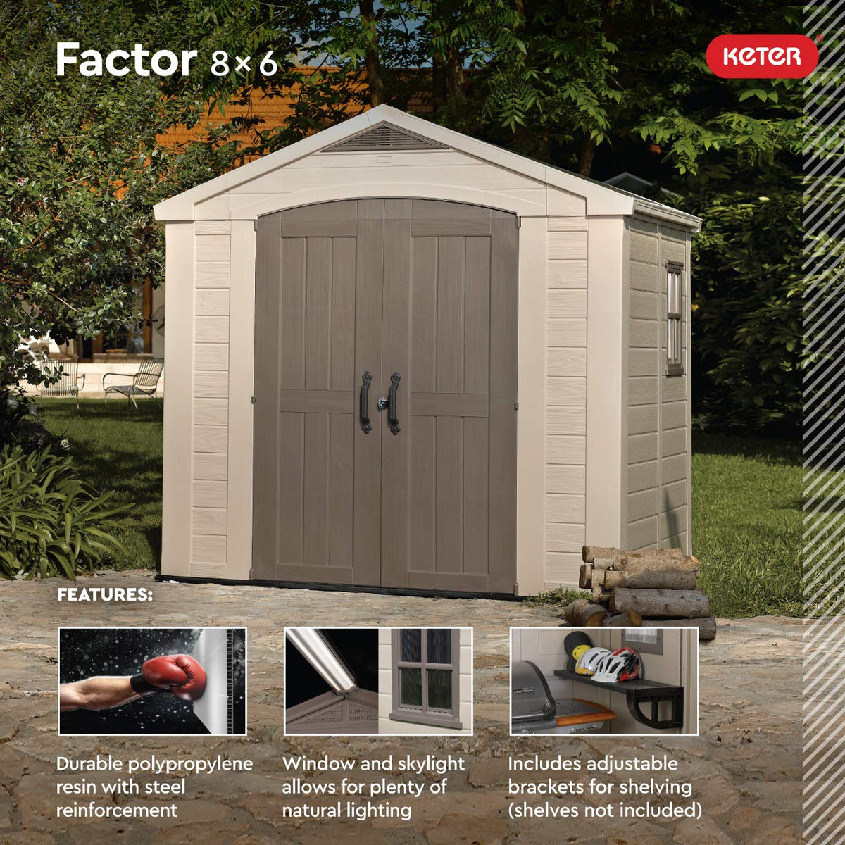Keter Factor (8x6 ft) Large Resin Outdoor Storage Shed