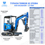 TYPHON Terror X2 Storm Mini Excavator 2.5 Ton Trench Digger EPA Diesel 24.4-24.8HP Engine