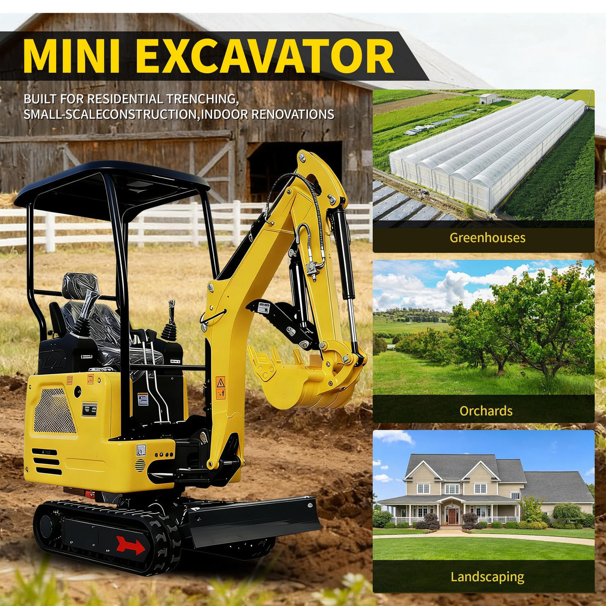 ATT327,1.8 Ton Mini Excavator 14HP KubotaDiesel, w/Pilot Controls Crawler Extension & Side Swing Boom, Includes Hydraulic Thumb Clamp, w/12 Months Parts Replacement Delivery & Unloading Services