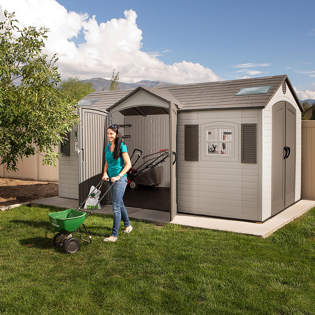 Lifetime 15×8 Ft Dual‑Entry Outdoor Storage Shed