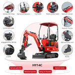 HUAYEE HY14C | Mini Excavator with Hydraulic Thumb & Side Swing Boom - 13.5hp B&S Engine