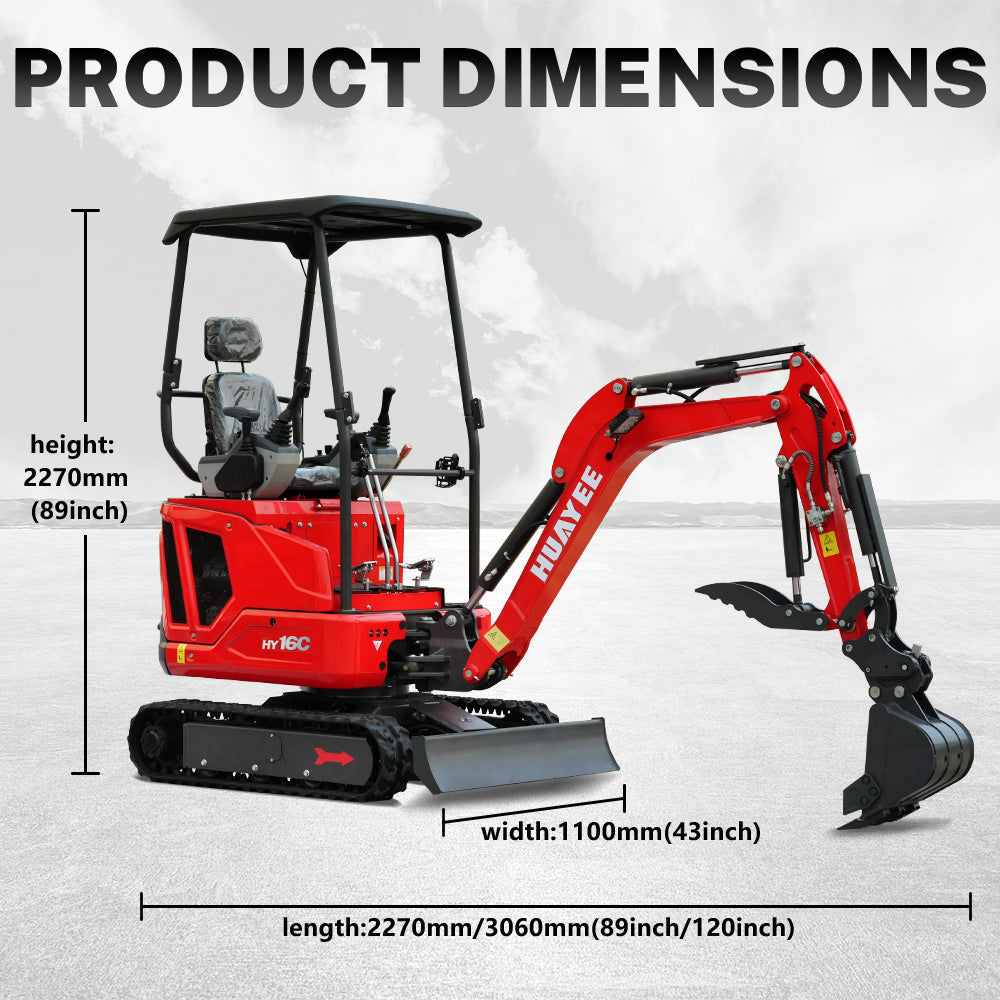 HUAYEE HY16C | Mini Excavator with 14HP Kubota Engine & Hydraulic Thumb | HUAYEE HY16C