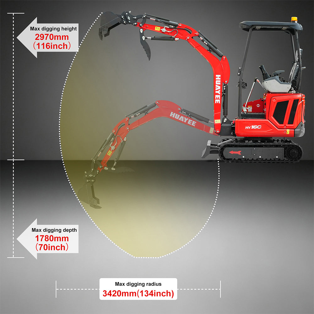 HUAYEE HY16C | Mini Excavator with 14HP Kubota Engine & Hydraulic Thumb | HUAYEE HY16C